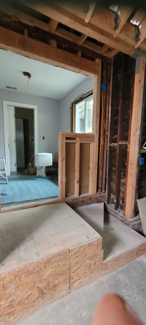 Partially constructed interior with open doorway