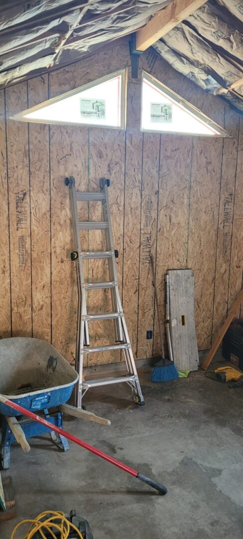 Incomplete interior with ladder and tools